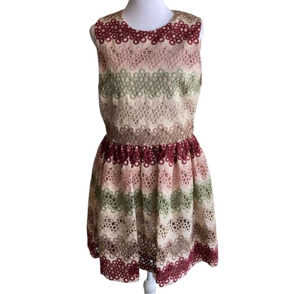 Alice + Olivia Multicolor Joyce Lace Crew Neck Party Dress Size 10 - Picture 2 of 11